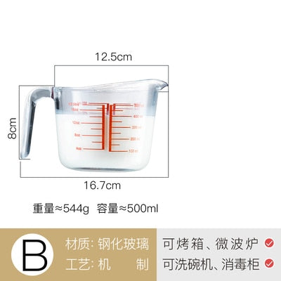 Home Baking Tool Glass Measuring Cup Set 3 Piece Microwave Oven Safe 250/500/1000ml High Quality Kitchen Measuring Cup Milk Oil