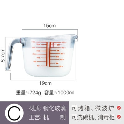 Home Baking Tool Glass Measuring Cup Set 3 Piece Microwave Oven Safe 250/500/1000ml High Quality Kitchen Measuring Cup Milk Oil