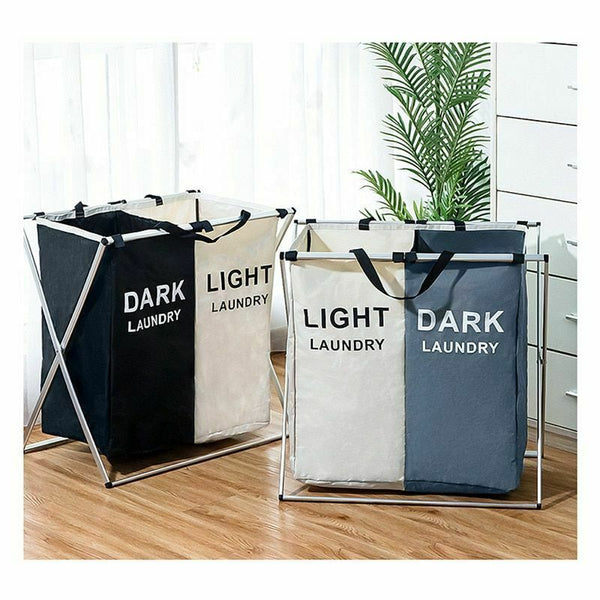X-shape Collapsible Dirty Clothes Laundry Basket 2/3 section Foldable Organizer Dorm Laundry Hamper Sorter Washing Laundry Bag
